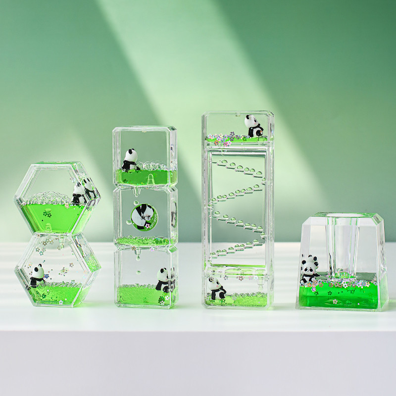 熊猫油滴情绪稳定治愈小摆件创意办公桌面工位解压神器沙漏计时器
