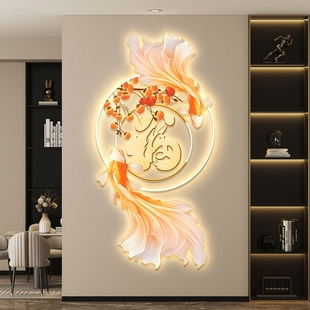 饰画走廊过道挂画壁画简约现代高级感 锦鲤led带灯轻奢入户玄关装