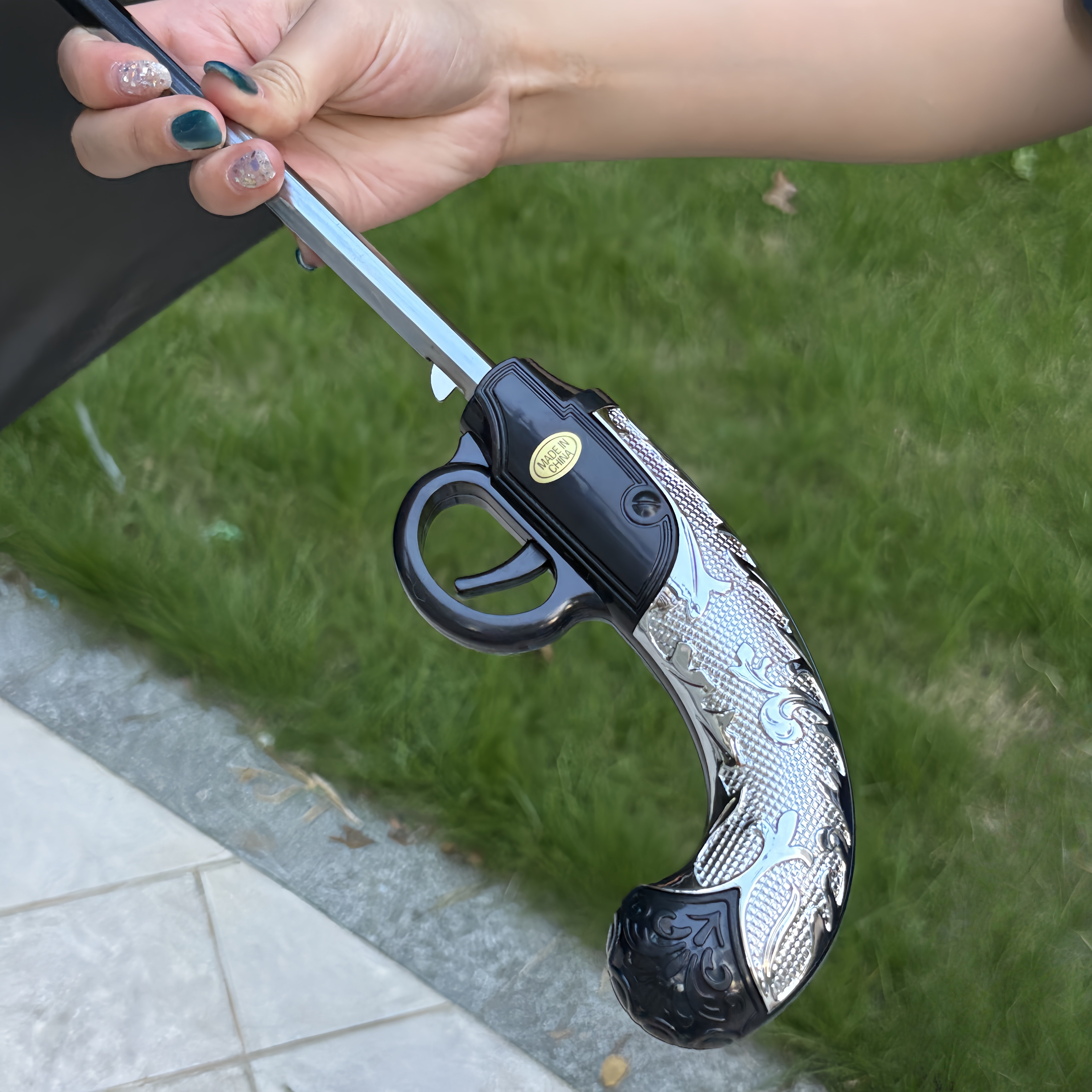 8骨仿真长布枪自动雨伞枪型手柄战斗伞个性创意搞怪奇葩伞吃鸡男