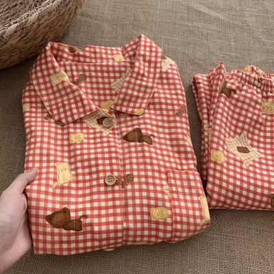 磨毛红格饼干小猫套装