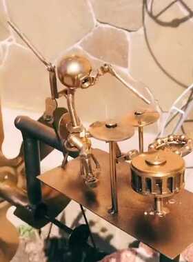 跨境铁艺Handmade Metal Drummer Windmill金属鼓手风车地插摆件