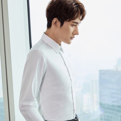 法式衬衫男长袖修身加绒新郎结婚商务袖扣款立领男士白色正装衬衣