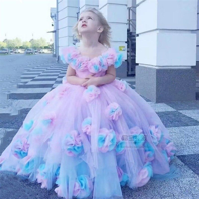 儿童晚礼服主持人钢琴演奏粉色生日气质公主裙女童高端拖尾礼服装