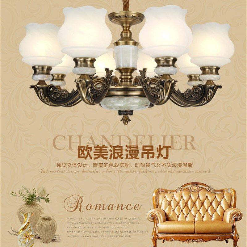 新款欧式吊灯美式 锌合金真玉石金古铜色客厅LED灯饰创意家居灯具