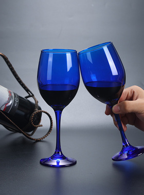 艺术红酒杯宝石古蓝葡萄酒杯彩色无铅高脚杯家装摆件装饰蓝色高脚