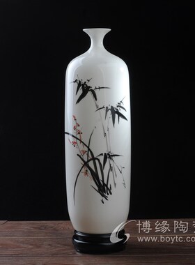手绘竹高风亮节陶瓷滴水瓶花瓶德化白瓷家居客厅办公室桌面摆放品