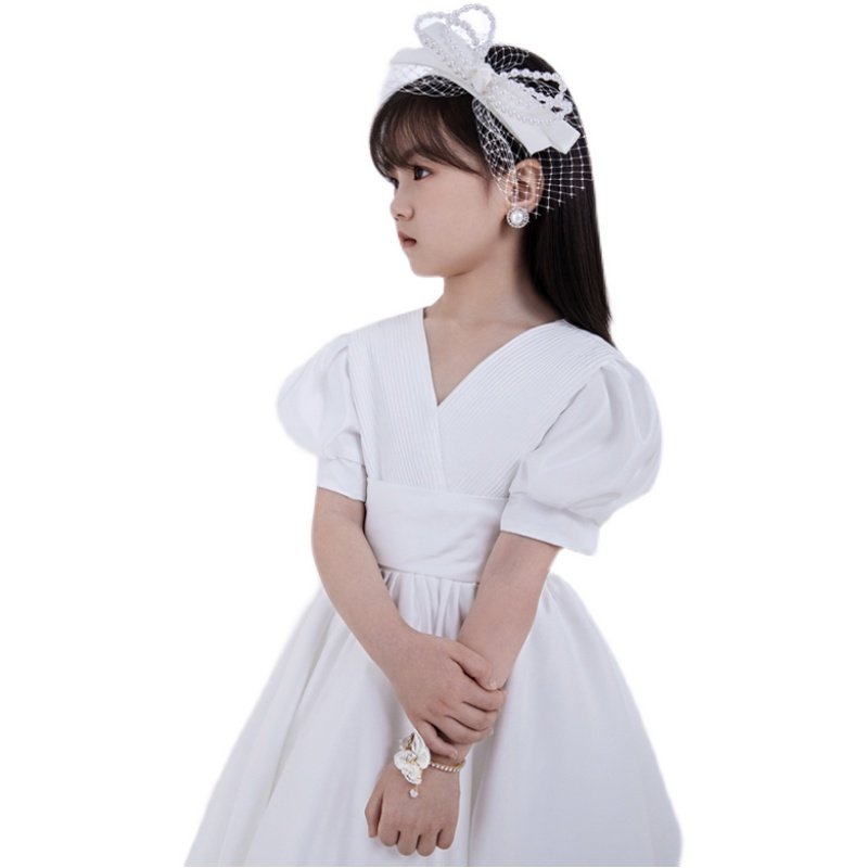 女童礼服儿童花童白色连衣裙缎面公主裙红色演出服钢琴小提琴表演