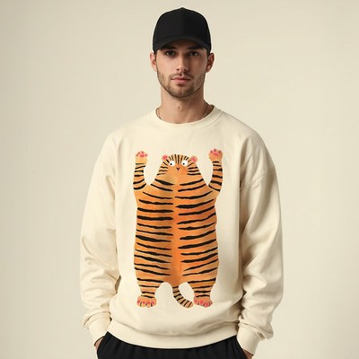 2024重磅美式做旧复古圆领大码卫衣男纯棉加肥加大无帽加绒春秋季