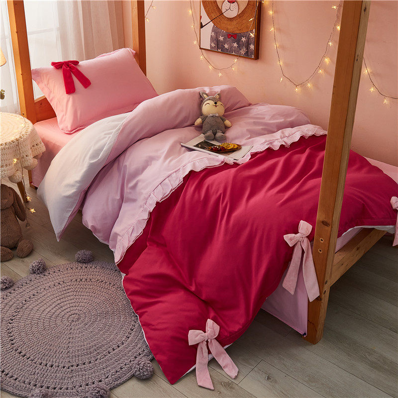 少女心韩式床单四件套夏季裸睡被套被罩大学生宿舍三件套单人床上