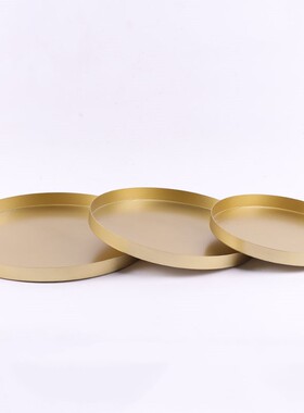 新中式样板间软装圆形托盘创意黑烤漆铁艺托架摆件售楼处配饰摆设