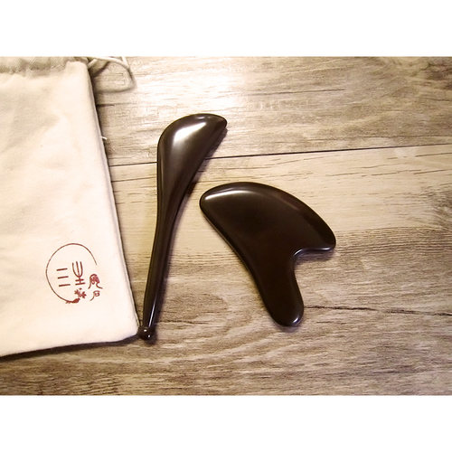 三生手工砭石天然泗滨玄黄面部刮痧板按摩拨筋棒套餐海豚形状