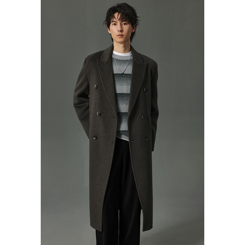 【储格】戗驳领长款过膝羊毛大衣男重磅双面呢外套冬季加厚款风衣