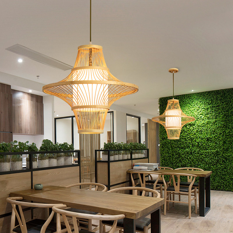 竹编吊灯特色新中式创意餐厅饭店包房包厢大厅餐桌灯具竹灯竹艺灯,家装灯饰光源,客厅吊灯,淘宝优惠券,粉丝福利购,淘宝优惠卷