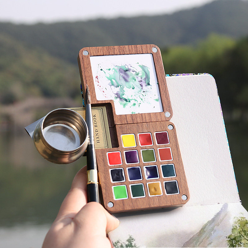 迷你水彩颜料随身写生手帐本史明克分装旅行便携木盒冰莹的本子