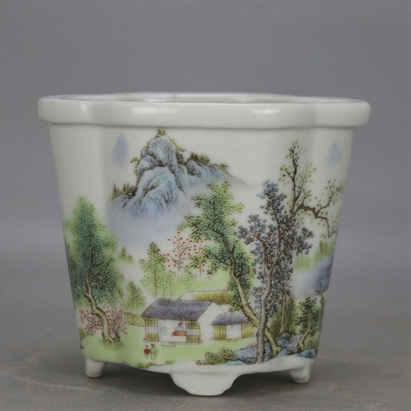 仿古瓷器粉彩婴戏图小花钵多肉花盆景德镇瓷器仿古摆件古玩收藏品