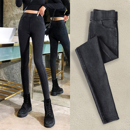 175加长裤子女高个子加绒打底裤女冬外穿高腰弹力紧身显瘦小脚裤