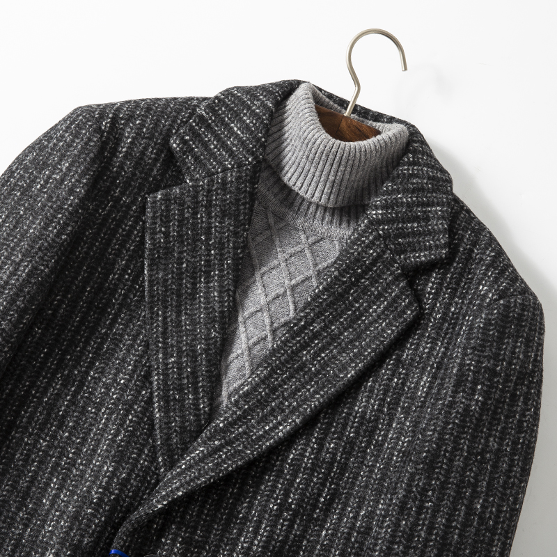 高端!线下千元级!秋冬厚款商务中长版毛呢大衣男士休闲磨毛外套