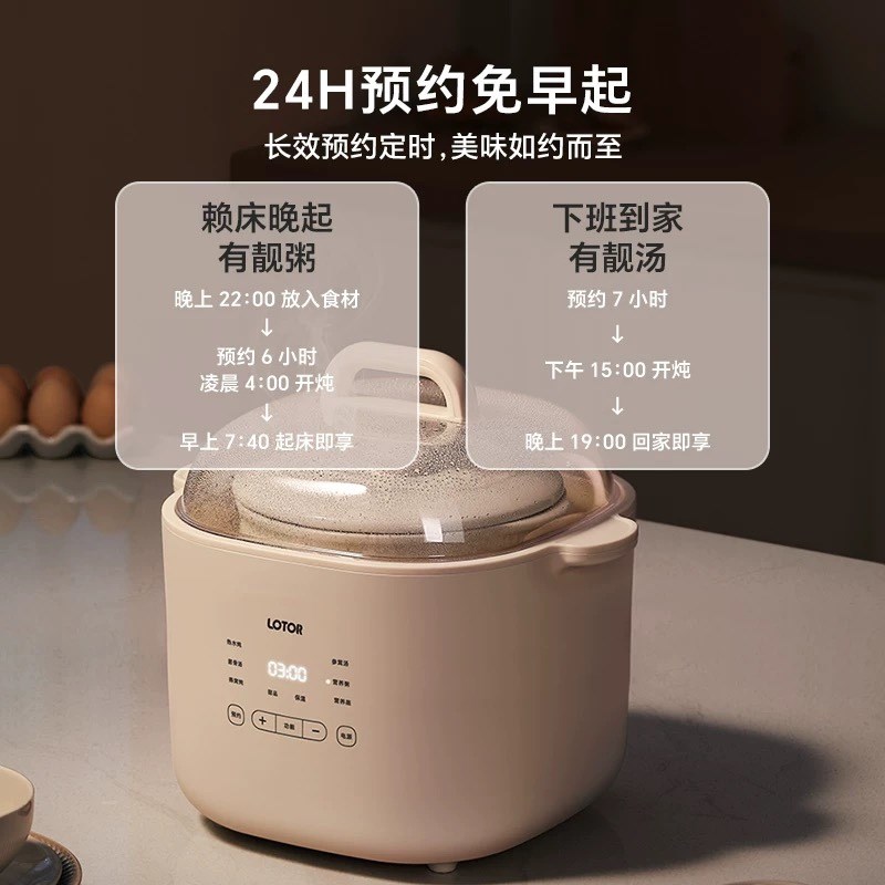 lotor大白电炖锅4L大容量家用隔水电炖盅全自动炖汤煲煮粥3-6人