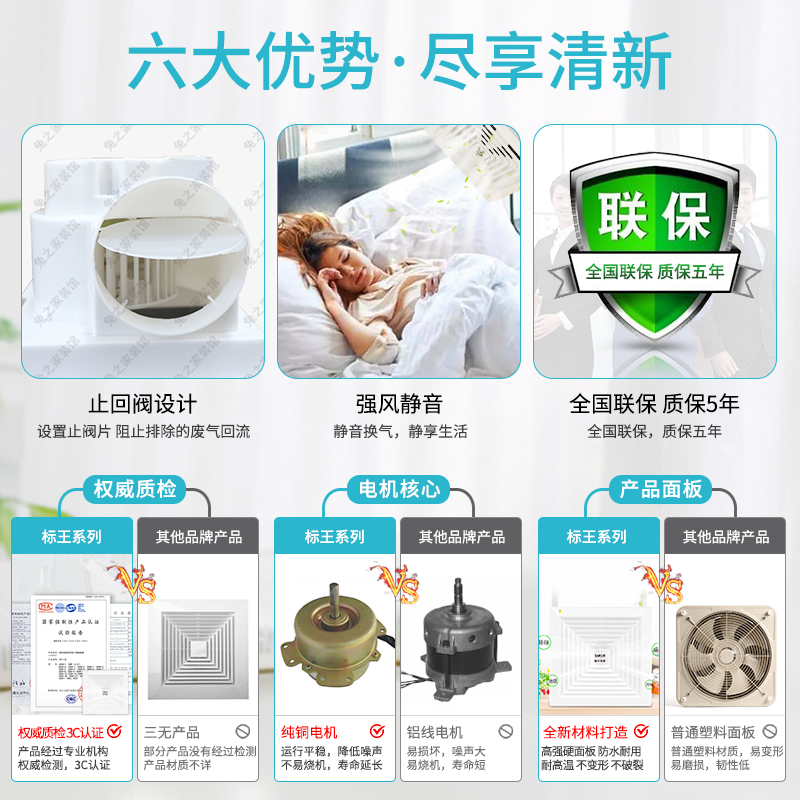 标王排气扇吸顶式排风扇卫生间吊顶换气扇厨房家用强力静音抽风机