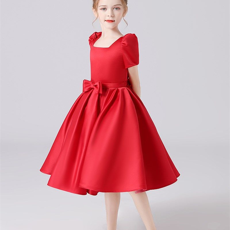 2021新款儿童锻面婚纱公主裙高定女童走秀主持人钢琴表演出晚礼服