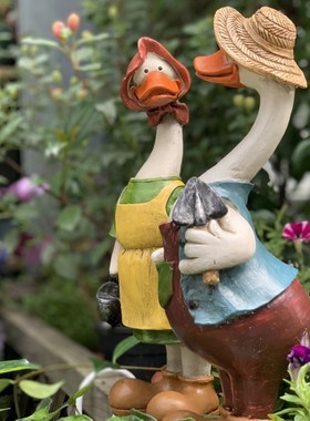 美式乡村情侣鸭子装饰摆件落地户外别墅庭院园林景观草坪动物雕塑