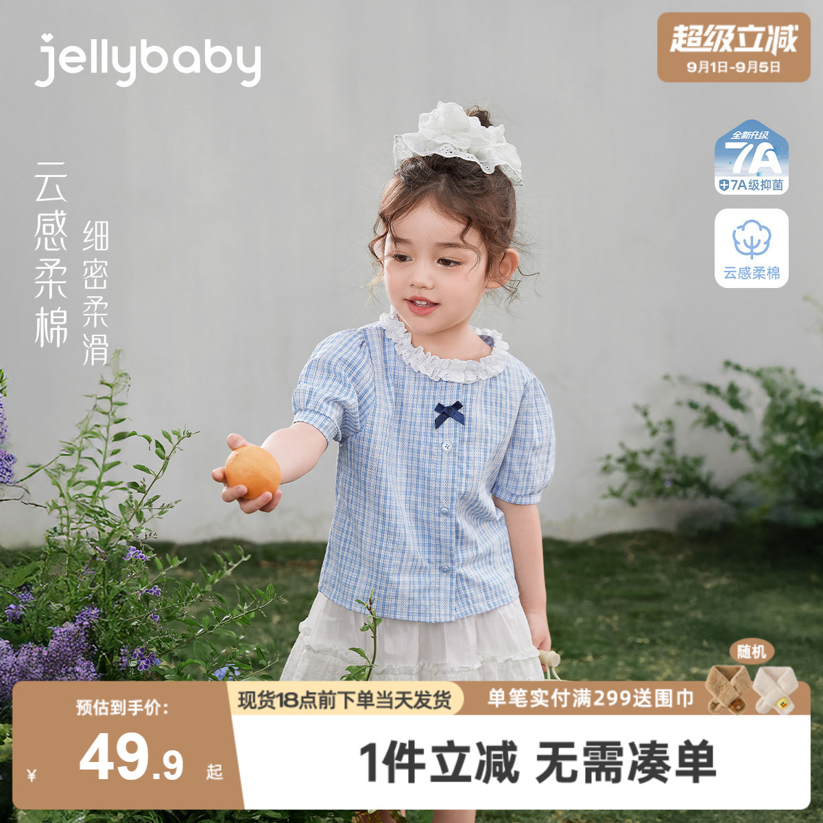 [学院风蓝色条夏季薄款开襟衬衫]图片