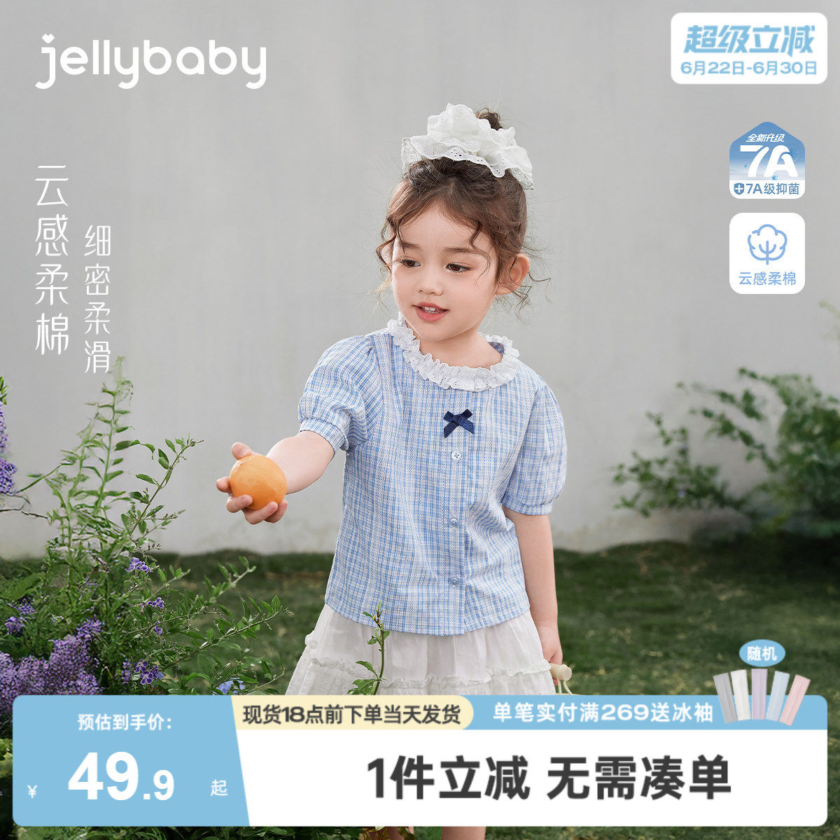 [学院风蓝色条夏季薄款开襟衬衫]