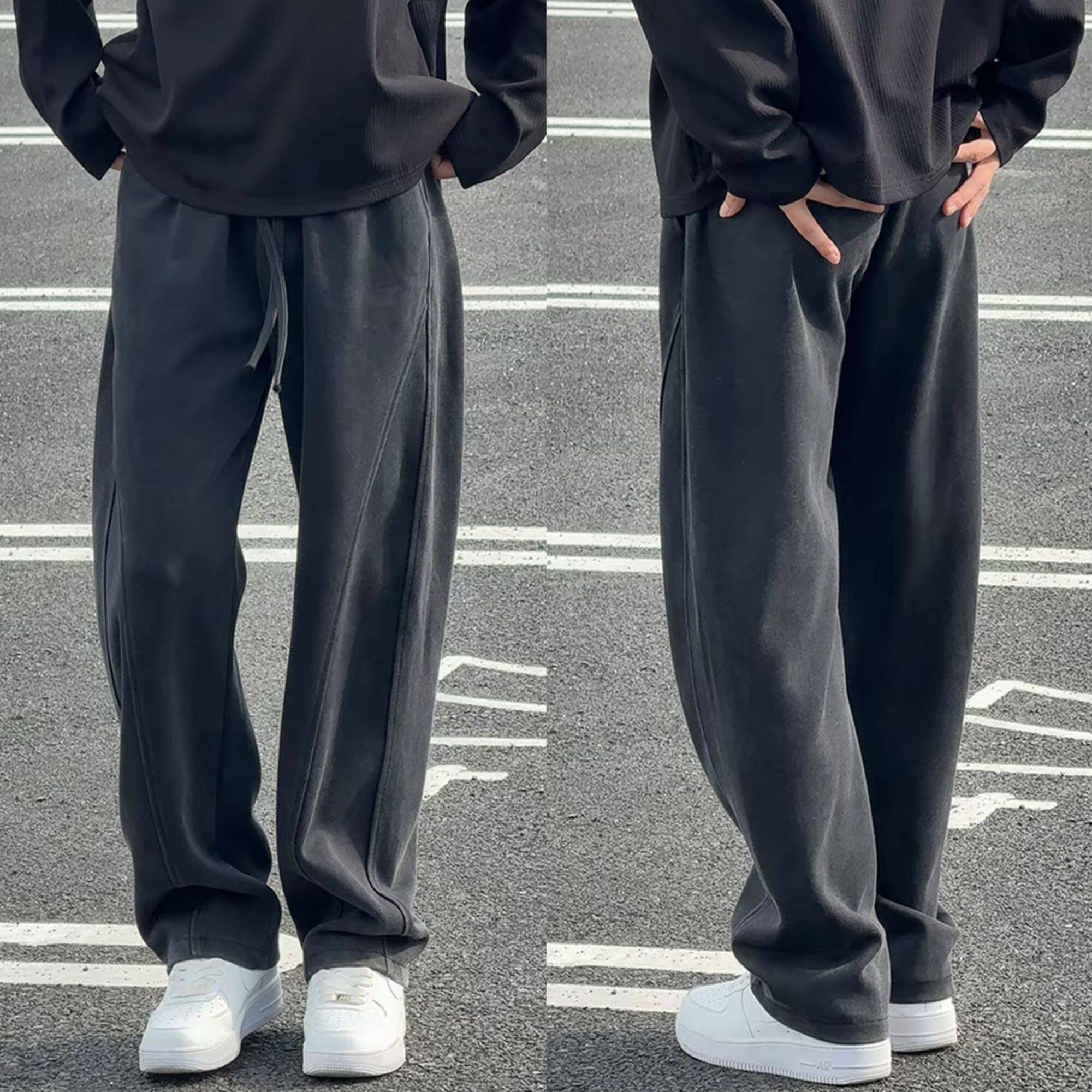 春季新款水洗灰做旧运动休闲裤男慵懒风垂感宽松百搭舒适阔腿卫裤