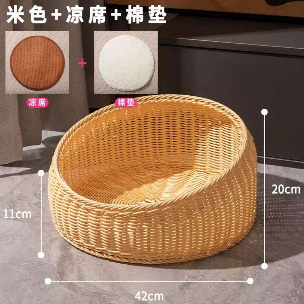 猫窝四季通用夏天藤编狗窝猫笼竹编框猫篮圆形猫圈窝超大猫床凉窝