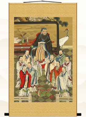 孔子弟子人物画像  孔门十哲图 儒家复古书房装饰画 绢布卷轴挂画