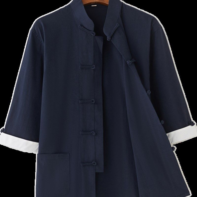 夏季七分袖男唐装男中袖上衣中国风弹力棉七分袖衬衫中式盘扣休闲,男装,唐装,淘宝优惠券,粉丝福利购,淘宝优惠卷