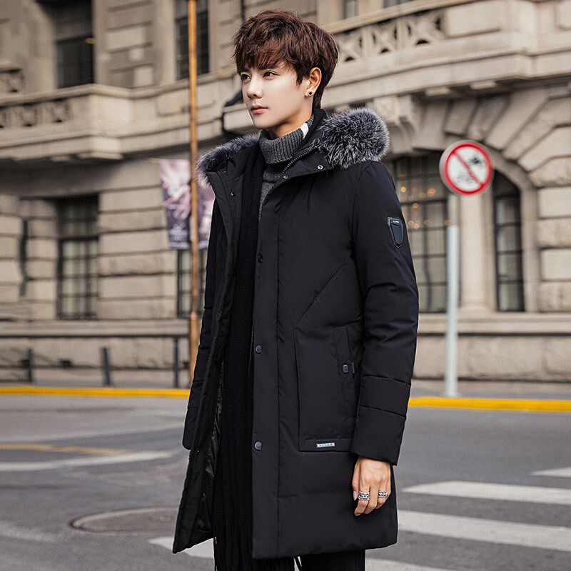 2023冬季新款羽绒服男中长款加厚极寒冬装休闲带毛领外套年轻人潮
