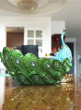 桌面收纳神器孔雀玄关鞋柜门口放钥匙摆件客厅糖果盘大容量多功能