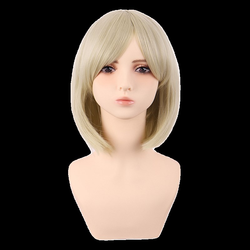 潼漫 cos假发女短发香槟奶金色斜齐刘海高温丝万用波波头30CM头套