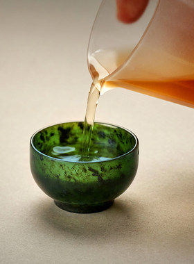 和田墨玉手工打磨品茶杯 古风闻香杯铁观音茶杯功夫茶具小杯子