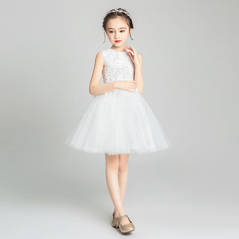 女童礼服公主裙洋气小女孩花童婚纱蓬蓬纱裙白色儿童钢琴演出服夏