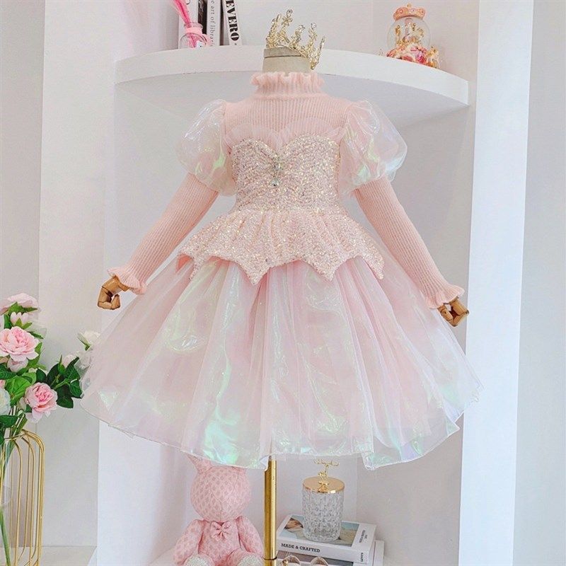 童装秋冬新款儿童连衣裙洋气亮片网纱拼接针织女孩公主裙,童装/婴儿装/亲子装,连衣裙,淘宝优惠券,粉丝福利购,淘宝优惠卷