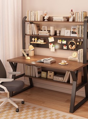 简易台式办公桌家用电脑桌书桌书架一体桌子卧室学习学习桌写字桌