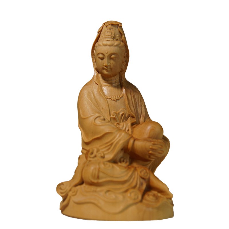 小叶黄杨木雕实木汽车摆件居家装饰雕刻工艺礼品饰品佛像自在观音