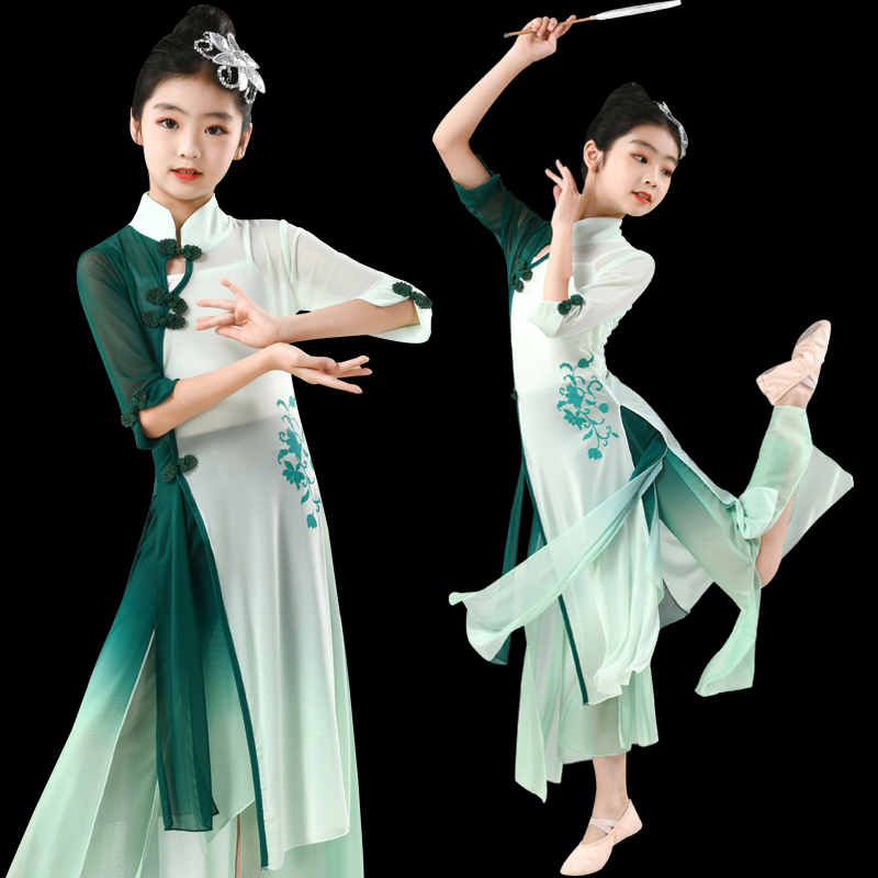 古典舞蹈服装女儿童茉莉花演出服飘逸少儿L纱衣练功服扇子舞表演