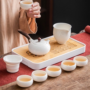 长方形储排日J式 家用简约功夫茶具茶盘套装 塑胶竹制小茶台沥水托