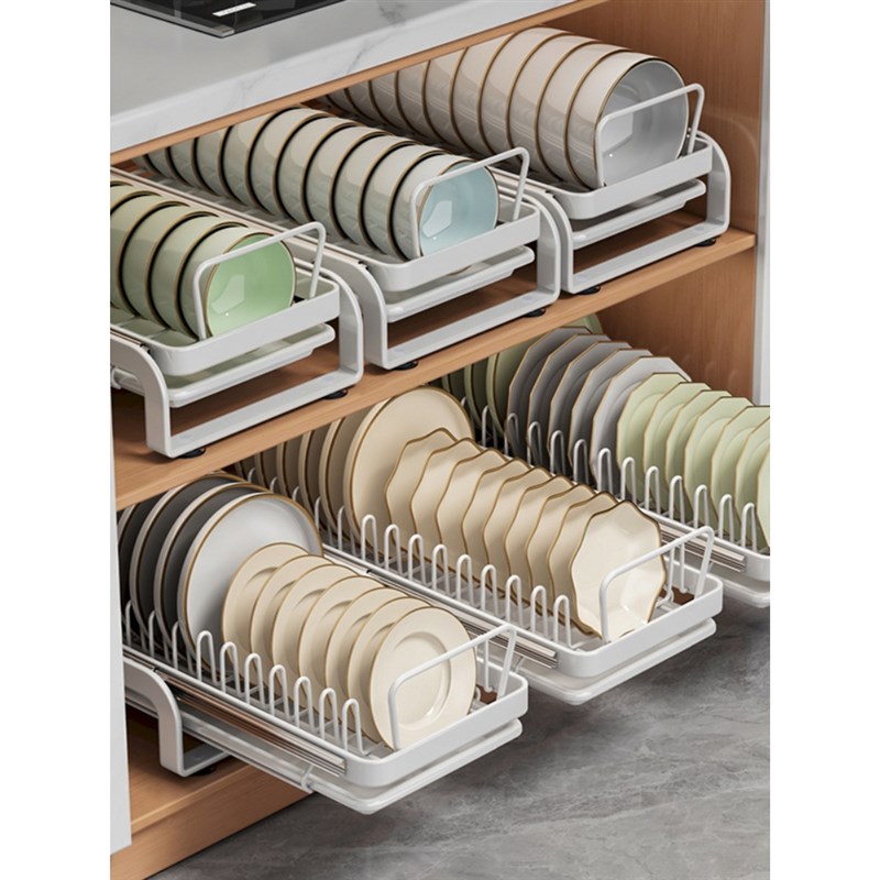 厨房橱柜抽拉式碗碟置物架抽屉碗盘收纳架盘子沥水架放碗架