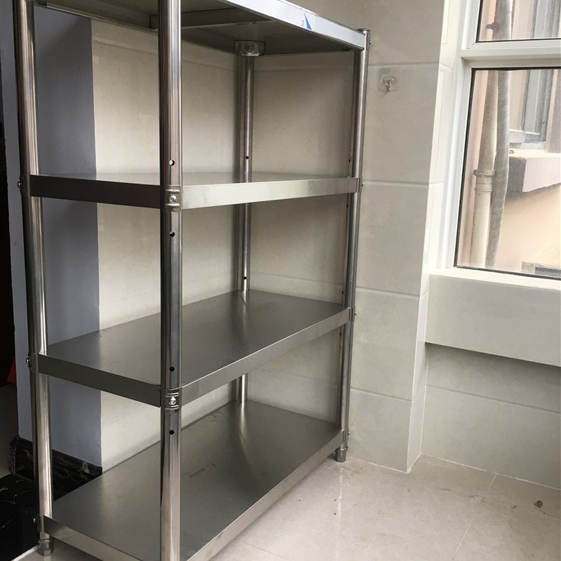 家用厨房不锈钢置物架四层落地收纳架子多功能货架微波炉架烤箱架