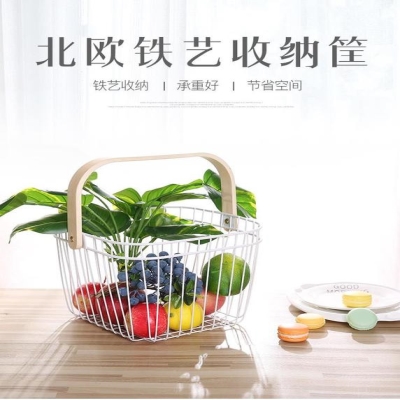 田园便携超市购物篮置物篮买菜筐子厨房购物筐手提篮购物篮铁艺