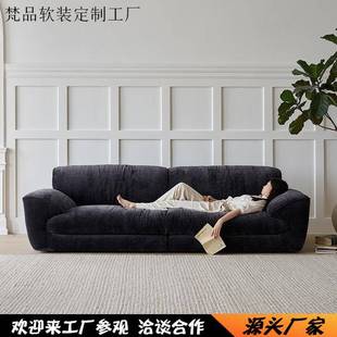 法式复古兰德里沙发意式极简黑色高级布艺客厅直排小户型三人沙发