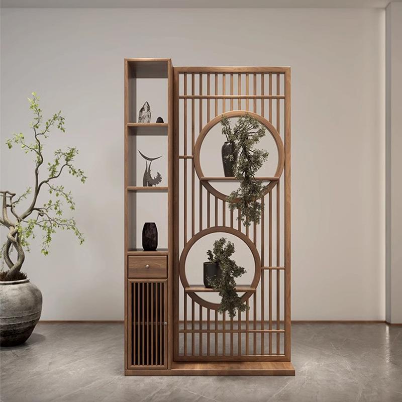 新中式屏风隔断客厅入户实木玄关家用栅栏进门镂空装饰置物架格栅