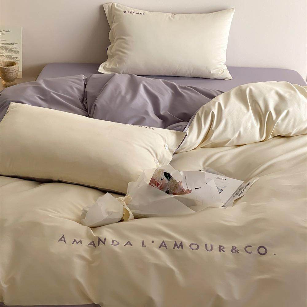 A类简约轻奢时尚纯色长绒棉四件套纯棉字母刺绣床单被套双人床品,电子元器件市场,其它元器件,淘宝优惠券,粉丝福利购,淘宝优惠卷