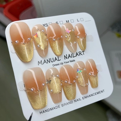 【纸醉金迷】纯手工穿戴甲简约腮红晕染斜高级显白可拆卸穿戴甲