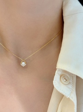 星泪925纯银镀18k金锆石项链水滴型镶钻吊坠锁骨链轻奢小众设计