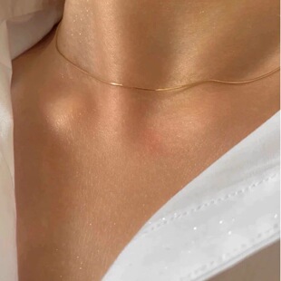 欧美风简约蛇骨链裸链S925银镀18K金极细冷淡风锁骨链高级百搭女